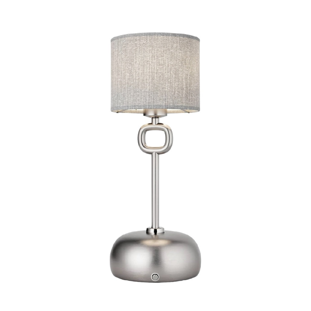 **Lampa biurkowa z metalowym stojakiem i lampionem z tkaniny**